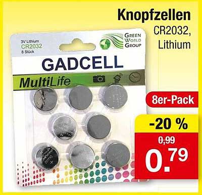 Knopfzellen CR2032, Lithium 8er-Pack