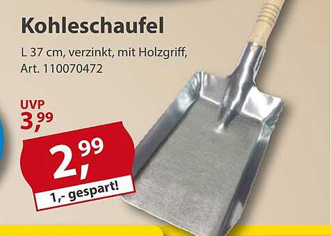 Kohleschaufel 37 cm verzinkt mit Holzgriff