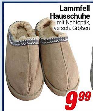 Lammfell Hausschuhe mit Nahtoptik, versch. Größen