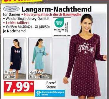 Langarm-Nachthemd für Damen – Hautsympathisch durch Baumwolle