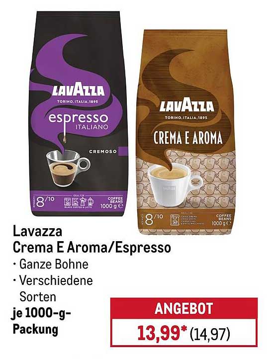 Lavazza Crema E Aroma/Espresso - Ganze Bohne, verschiedene Sorten je 1000-g-Packung