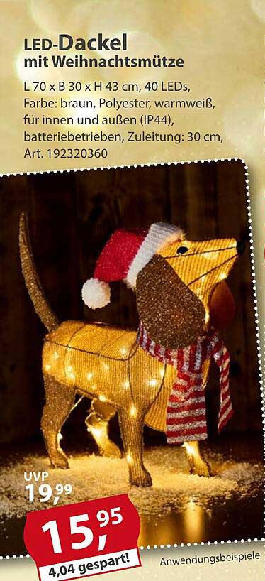 LED-Dackel mit Weihnachtsmütze