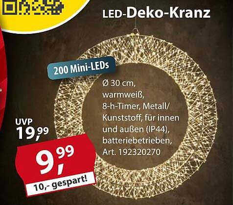 LED-Deko-Kranz mit 200 Mini-LEDs