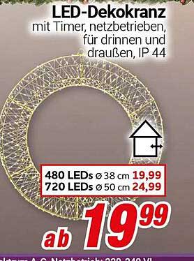 LED-Dekokranz mit Timer, netzbetrieben, für drinnen und draußen, IP 44