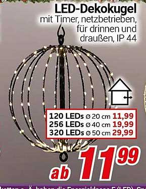 LED-Dekokugel mit Timer, netzbetrieben, für drinnen und draußen, IP 44