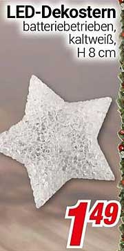LED-Dekostern, batteriebetrieben, kaltweiß, H 8 cm