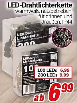 LED-Drahtlichterkette warmweiß, netzbetrieben, für drinnen und draußen, IP44