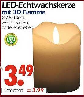 LED-Echtwachskerze mit 3D Flamme