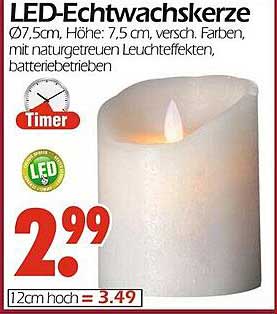 LED-Echtwachskerze Ø7,5 cm, Höhe: 7,5 cm, verschiedene Farben