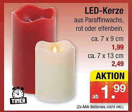 LED-Kerze aus Paraffinwachs, rot oder elfenbein