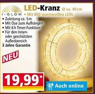 LED-Kranz Ø ca. 40 cm mit 800 warmweißen LEDs