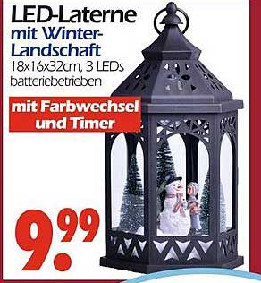LED-Laterne mit Winter-Landschaft 18x16x32cm, 3 LEDs, batteriebetrieben