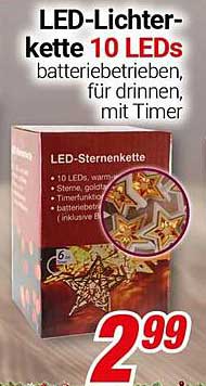 LED-Lichterkette 10 LEDs, batteriebetrieben, für drinnen, mit Timer