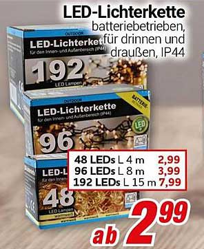 LED-Lichterkette, batteriebetrieben, für drinnen und draußen, IP44