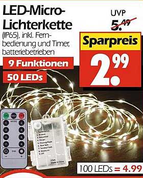 LED-Micro-Lichterkette (IP65) inkl. Fernbedienung und Timer, batteriebetrieben