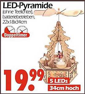 LED-Pyramide (ohne Teelichter), batteriebetrieben, 22x18x34cm