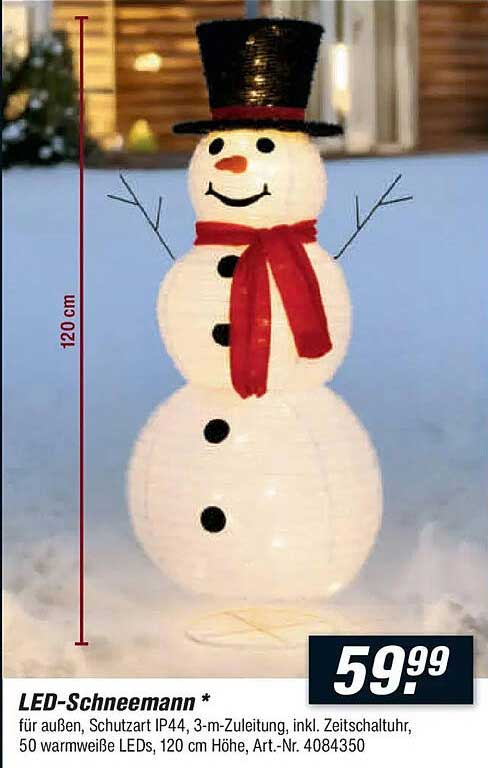 LED-Schneemann für Außenbereich, Schutzart IP44, 120 cm