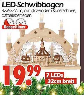 LED-Schwibbogen 32x5x27cm, mit glitzendem Kunstschnee, batterie betrieben