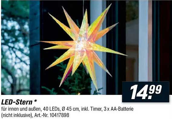 LED-Stern * für innen und außen, 40 LEDs, Ø 45 cm, inkl. Timer, 3 x AA-Batterie (nicht inklusive)