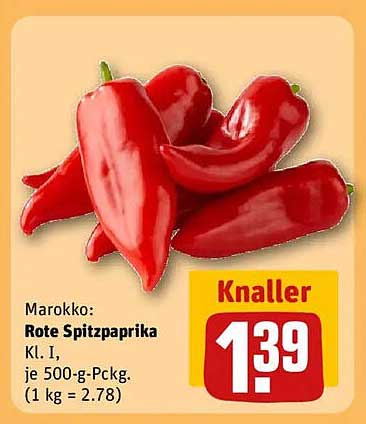 Marokko: Rote Spitzpaprika Kl. I, je 500-g-Pckg.