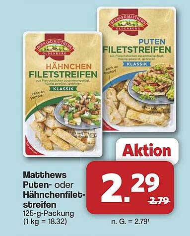 Matthews Puten- oder Hähnchenfiletstreifen 125-g-Packung