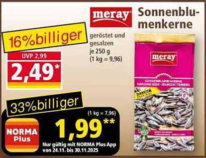 meray Sonnenblumenkerne geröstet und gesalzen, 250 g