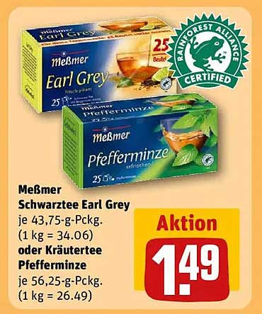 Meßmer Schwarzer Tee Earl Grey oder Kräutertee Pfefferminze – Aktion für nur 1,49 €