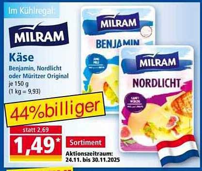 MILRAM Käse: Benjamin, Nordlicht oder Müritzer Original 150 g
