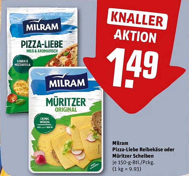 Milram Pizza-Liebe Reibekäse oder Müritzer Scheiben