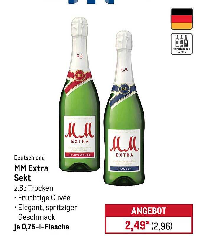 MM Extra Sekt – Halbtrocken und Trocken, je 0,75-L-Flasche