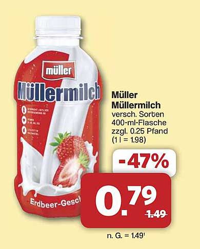 Müller Müller Milch Erdbeer-Geschmack 400 ml