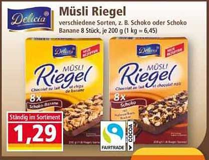 Müsli Riegel verschiedene Sorten z. B. Schoko oder Schoko Banane 8 Stück, je 200 g