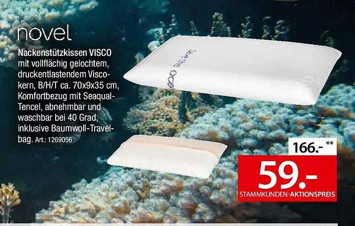 Nackenstützkissen VISCO mit Komfortbezug und Baumwoll-Travel-Bag