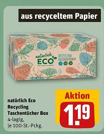 Natürlich Eco Recycling Taschentücher Box, 100-Stück-Packung