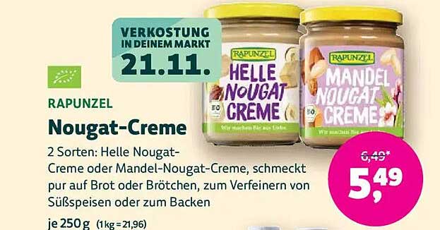 Nougat-Creme von Rapunzel - Helle Nougat-Creme oder Mandel-Nougat-Creme