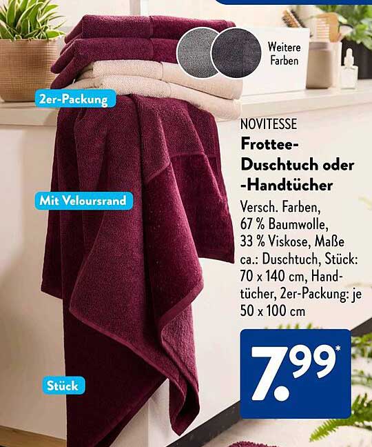 NOVITESSE Frottee-Duschtuch oder -Handtücher