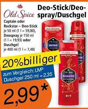 Old Spice Deo-Stick/Deospray/Duschgel - 20% günstiger