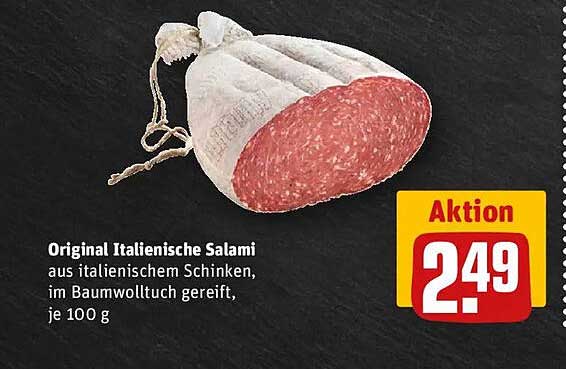 Original Italienische Salami aus italienischem Schinken, im Baumwolltuch gereift, je 100 g