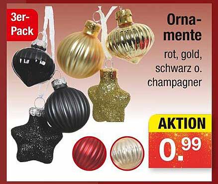 Ornamente 3er-Pack - rot, gold, schwarz oder champagner