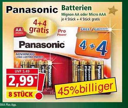 Panasonic Batterien - Mignon AA oder Micro AAA mit 4+4 Stück gratis