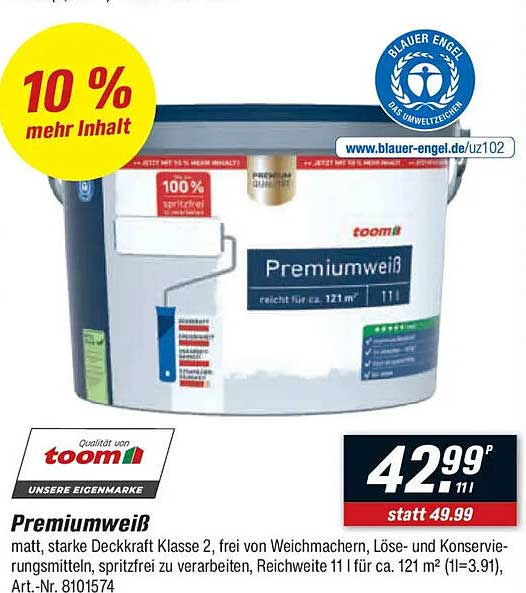 Premiumweiß - Hochwertige Wandfarbe von toom