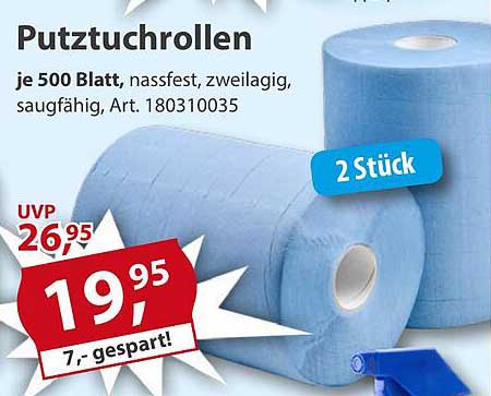 Putztuchrollen - je 500 Blatt, nassfest, zweilagig, saugfähig