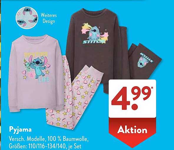 Pyjama – Verschiedene Modelle, 100 % Baumwolle, Größen: 110/116-134/140, je Set