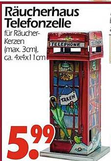 Räucherhaus Telefonzelle für Räucher-Kerzen (max. 3 cm), ca. 4x4x11 cm