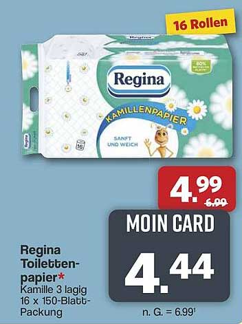 Regina Toilettenpapier Kamille 3-lagig 16 x 150-Blatt-Packung