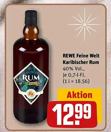 REWE Feine Welt Karibischer Rum 40% Vol., je 0,7-L-Fl.