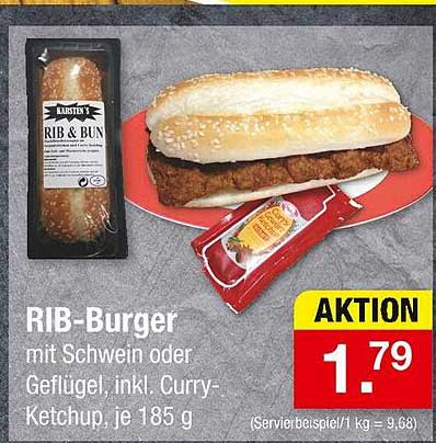 RIB-Burger mit Schwein oder Geflügel, inkl. Curry-Ketchup, je 185 g