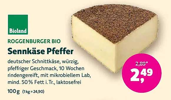 Roggenburger Bio Senkkäse Pfeffer 100 g