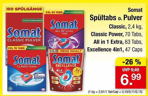 Somat Spültabs o. Pulver - Classic, Classic Power, All in 1 Extra, Excellence 4in1
