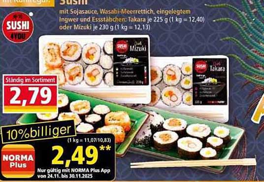 Sushi Takara und Mizuki je 230 g und 225 g